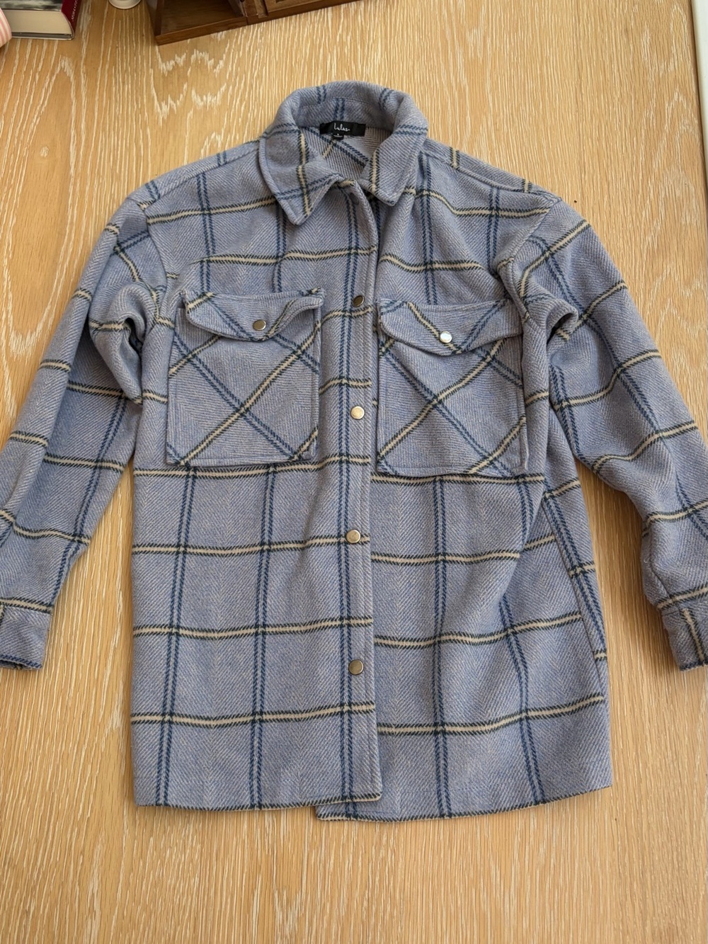 Lulu's Light Blue and Gray Plaid Shacket